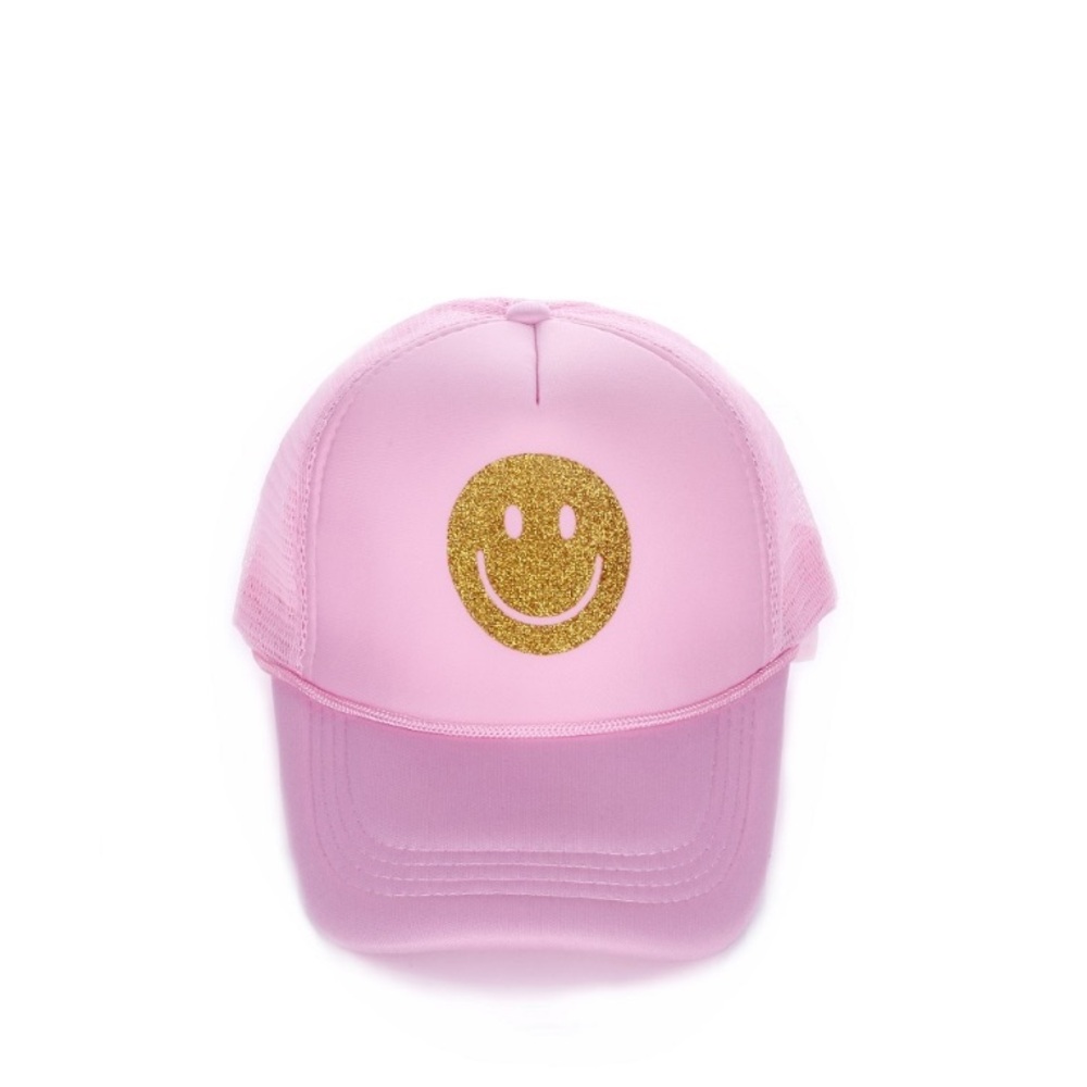 A Girl Thing Pink Trucker Hat with Gold Glitter Smiley